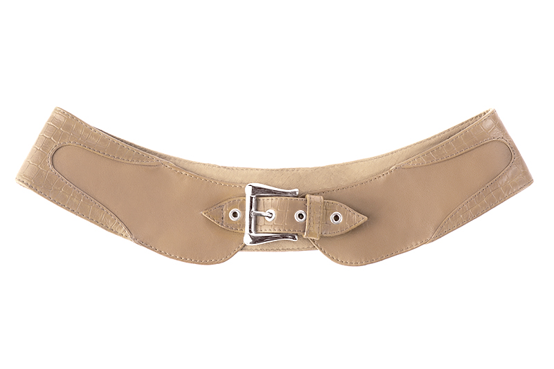 Small dressy baguette bag in tan beige leather - Rear view